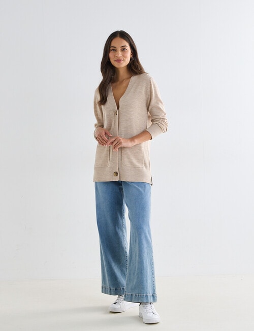 North South Merino Medium Length Cardigan, Biscuit Melange product photo View 06 L