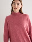 North South Merino Mock Neck Rib Sweater, Carmine Marle product photo