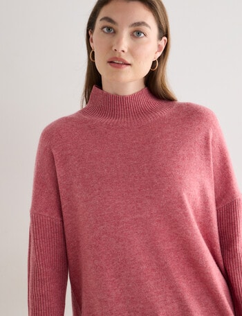 North South Merino Mock Neck Rib Sweater, Carmine Marle product photo