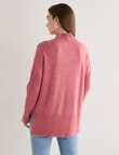 North South Merino Mock Neck Rib Sweater, Carmine Marle product photo View 02 S