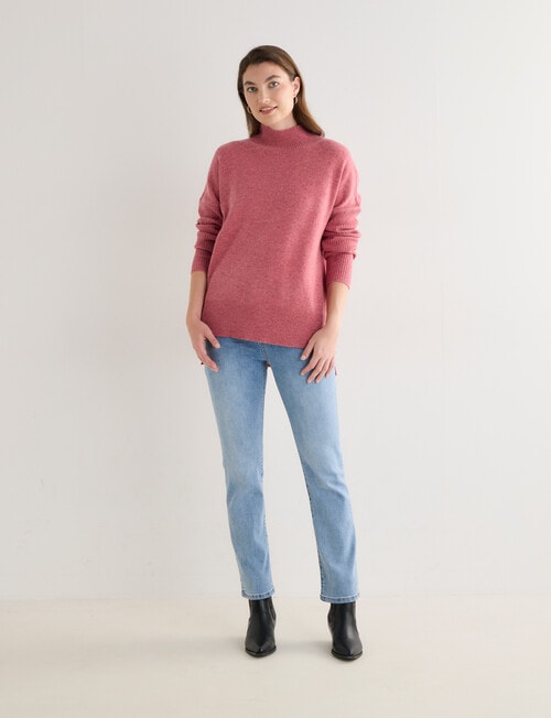 North South Merino Mock Neck Rib Sweater, Carmine Marle product photo View 03 L