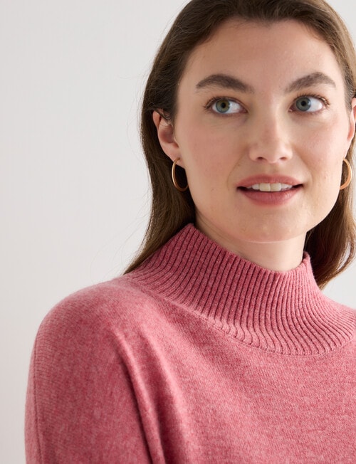 North South Merino Mock Neck Rib Sweater, Carmine Marle product photo View 04 L