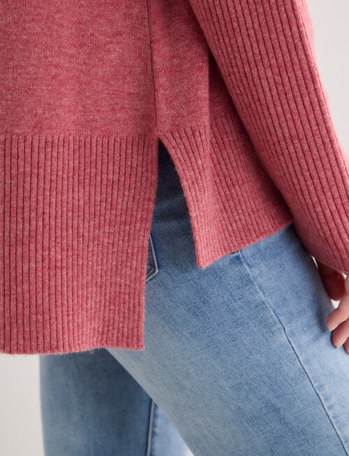 North South Merino Mock Neck Rib Sweater, Carmine Marle product photo View 05 L