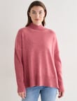 North South Merino Mock Neck Rib Sweater, Carmine Marle product photo View 06 S