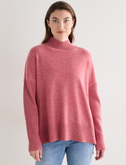 North South Merino Mock Neck Rib Sweater, Carmine Marle product photo View 06 L