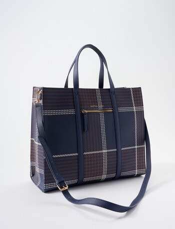 Boston + Bailey Boba Panel Tote Bag, Navy Houndstooth product photo