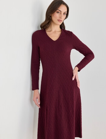 Oliver Black Knit Textured V-Neck Dress, Burgundy product photo