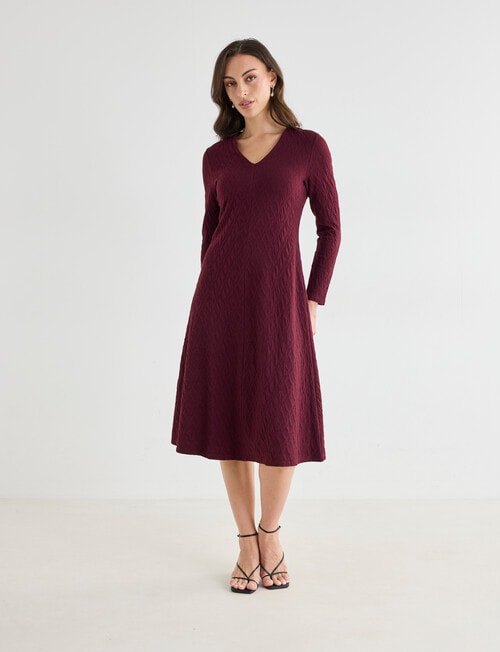Oliver Black Knit Textured V-Neck Dress, Burgundy product photo View 03 L