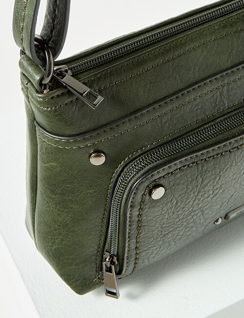Pronta Moda Zip Pocket Crossbody Bag, Olive product photo View 04 L