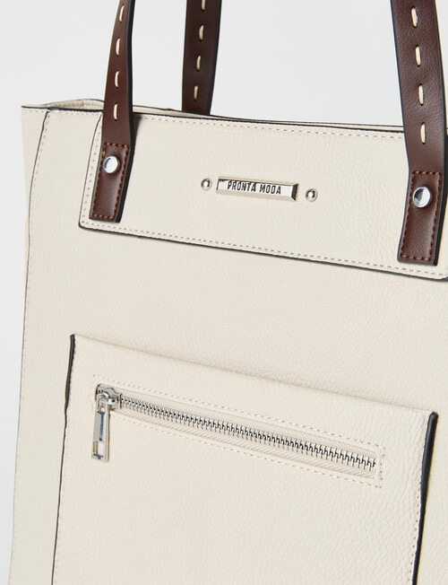 Pronta Moda Saddle Stitch Tote Bag, Stone product photo View 04 L
