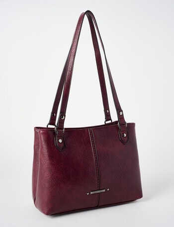 Pronta Moda Saddle Stitch Shopper Bag, Burgundy product photo