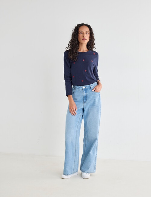 Zest Organic Cotton Heart Embroidered Long Sleeve Tee, Navy product photo View 03 L