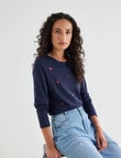 Zest Organic Cotton Heart Embroidered Long Sleeve Tee, Navy product photo View 05 S