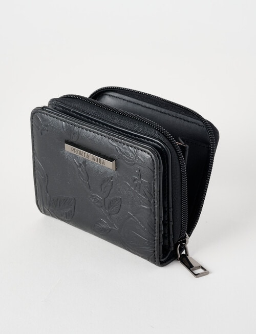 Pronta Moda French Floral Emboss Wallet, Black product photo View 03 L