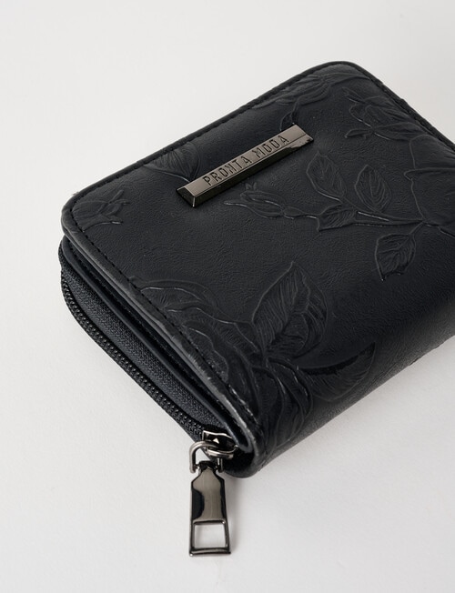 Pronta Moda French Floral Emboss Wallet, Black product photo View 06 L