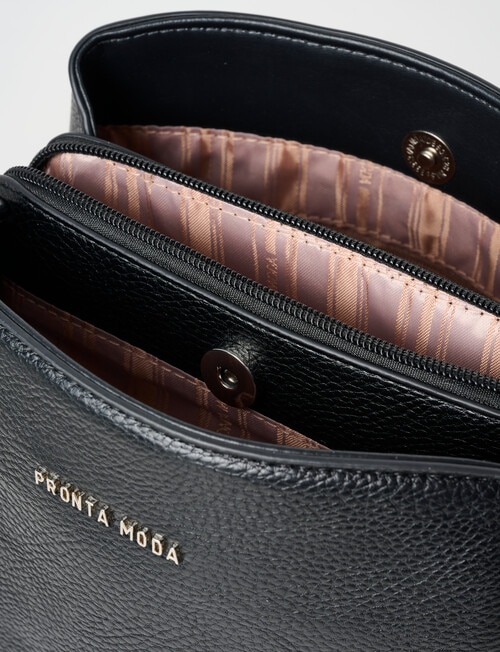 Pronta Moda Pebble Look Crossbody Bag, Black product photo View 06 L