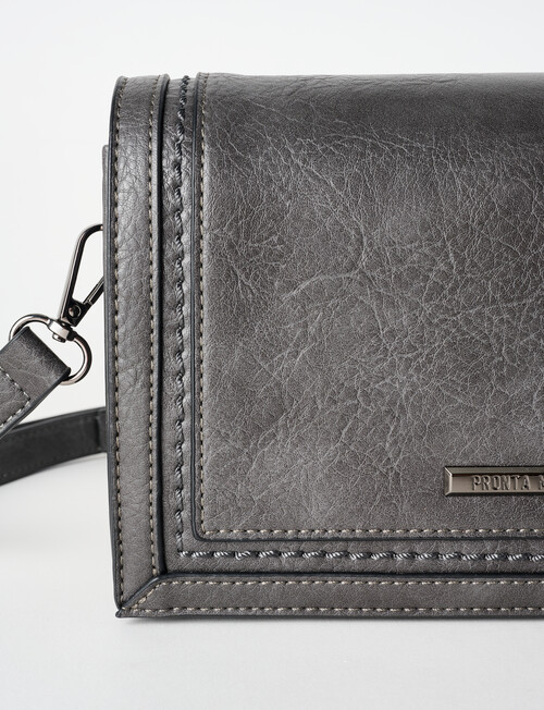 Pronta Moda Full Flap Crossbody Bag, Grey product photo View 05 L