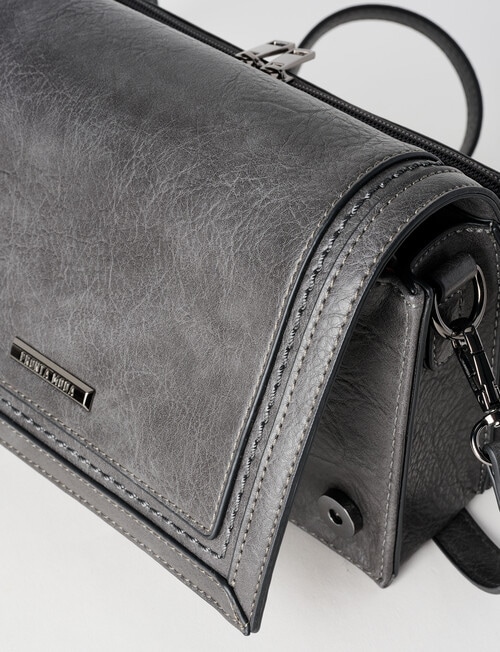 Pronta Moda Full Flap Crossbody Bag, Grey product photo View 06 L
