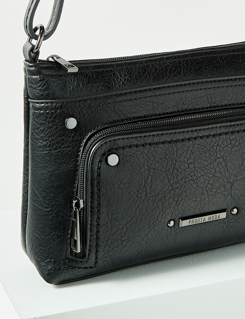 Pronta Moda Zip Pocket Crossbody Bag, Black product photo View 02 L