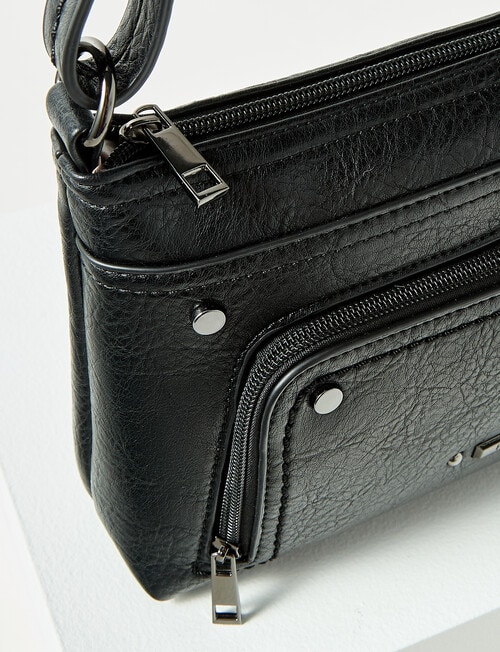Pronta Moda Zip Pocket Crossbody Bag, Black product photo View 04 L