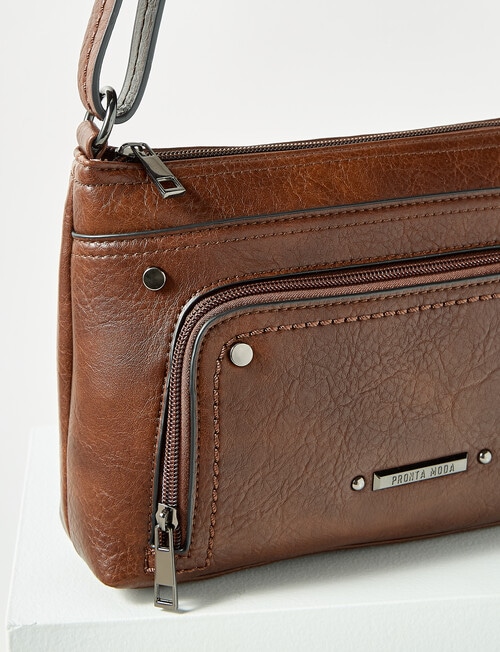 Pronta Moda Zip Pocket Crossbody Bag, Tan product photo View 02 L