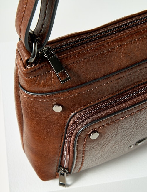 Pronta Moda Zip Pocket Crossbody Bag, Tan product photo View 04 L