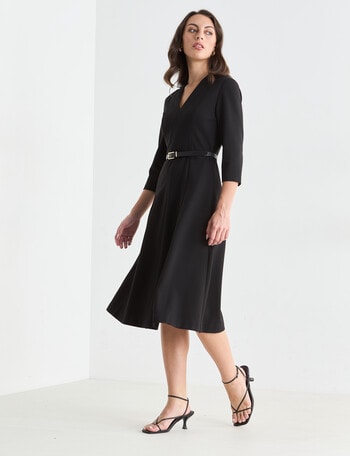 Oliver Black Three Quarter Sleeve Ponte Dress, Black product photo