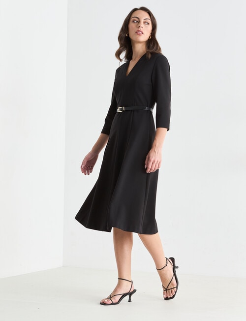 Oliver Black Three Quarter Sleeve Ponte Dress, Black product photo