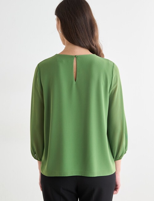 Oliver Black Three Quarter Sleeve Pleat Neck Top, Conifer product photo View 02 L