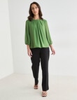 Oliver Black Three Quarter Sleeve Pleat Neck Top, Conifer product photo View 03 S
