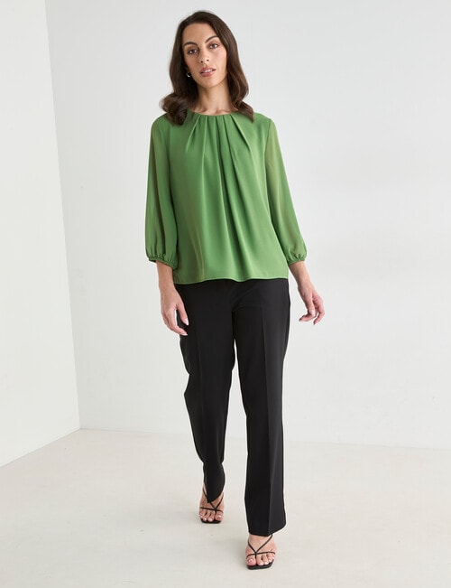 Oliver Black Three Quarter Sleeve Pleat Neck Top, Conifer product photo View 03 L