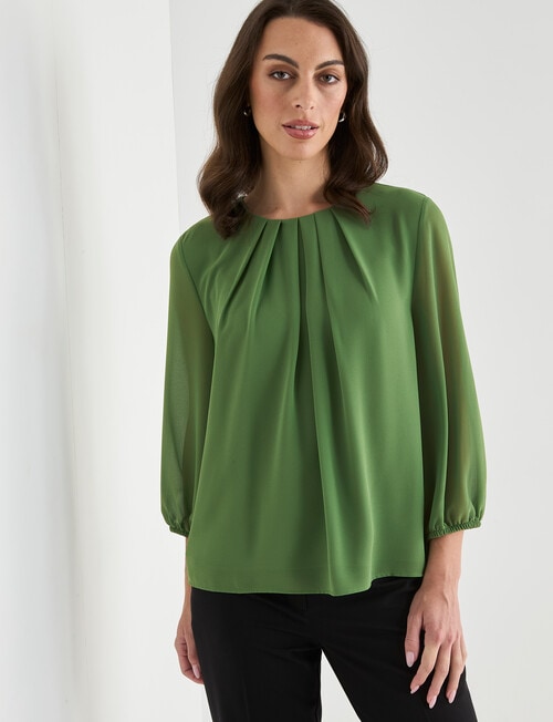 Oliver Black Three Quarter Sleeve Pleat Neck Top, Conifer product photo View 05 L