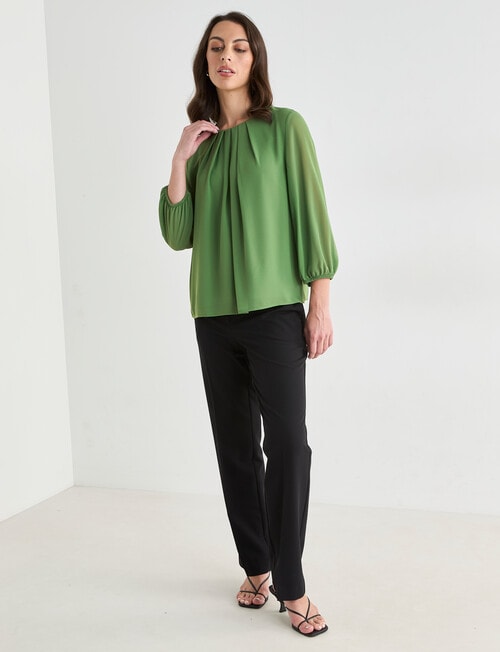Oliver Black Three Quarter Sleeve Pleat Neck Top, Conifer product photo View 06 L
