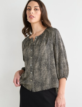 Oliver Black Speckle Three Quarter Sleeve Satin Blouse, Black product photo