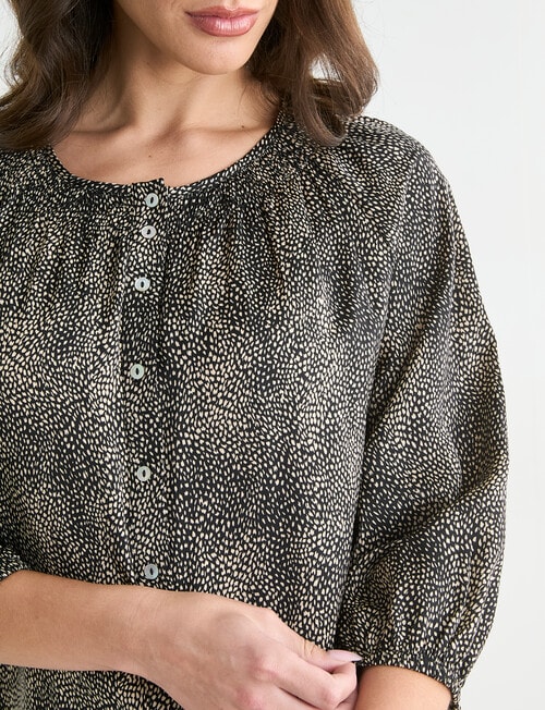 Oliver Black Speckle Three Quarter Sleeve Satin Blouse, Black product photo View 04 L