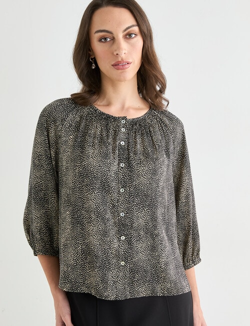 Oliver Black Speckle Three Quarter Sleeve Satin Blouse, Black product photo View 05 L