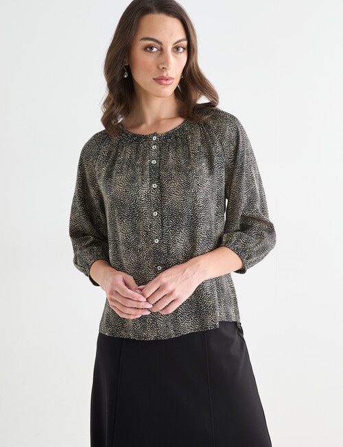 Oliver Black Speckle Three Quarter Sleeve Satin Blouse, Black product photo View 07 L
