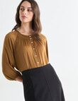 Oliver Black Three Quarter Sleeve Satin Blouse, Bronze product photo