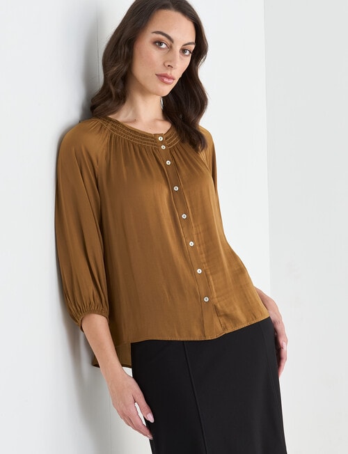 Oliver Black Three Quarter Sleeve Satin Blouse, Bronze product photo View 05 L