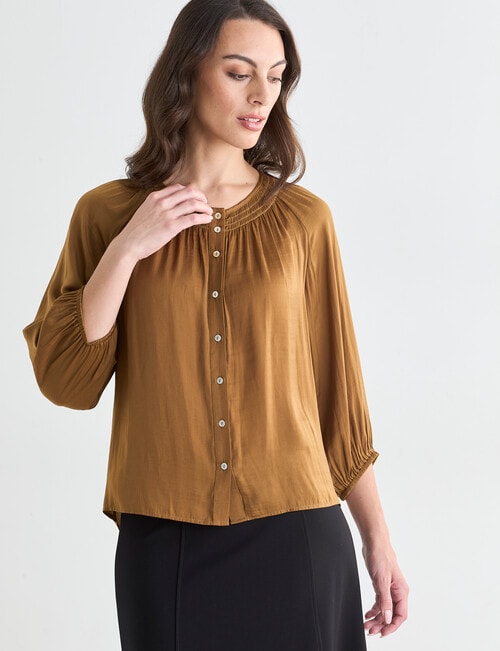 Oliver Black Three Quarter Sleeve Satin Blouse, Bronze product photo View 06 L