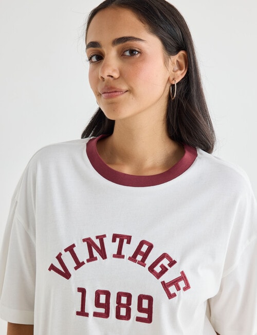 Denim Republic Embroidered Vintage Tee, Ivory product photo