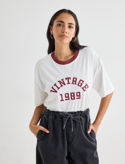 Denim Republic Embroidered Vintage Tee, Ivory product photo View 05 L