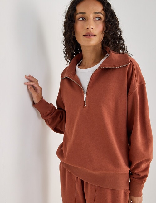 Zest Lounge Brushed 1/4 Zip Sweatshirt, Henna product photo View 06 L