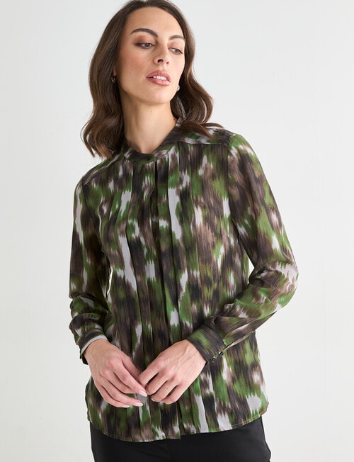 Oliver Black Paint Print Pleat Shirt, Conifer product photo