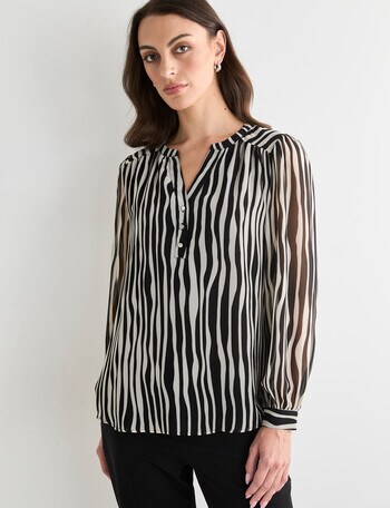 Oliver Black Stripe V-Neck Blouse, Black & Ivory - Tops