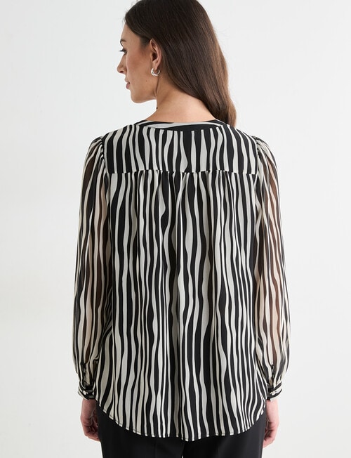 Oliver Black Stripe V-Neck Blouse, Black & Ivory product photo View 02 L