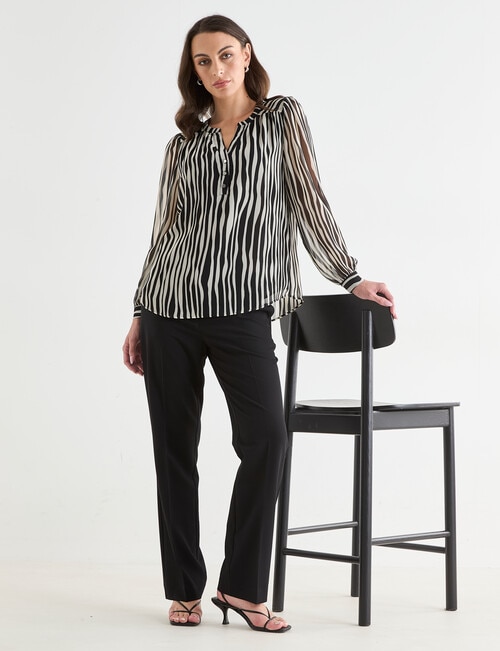 Oliver Black Stripe V-Neck Blouse, Black & Ivory product photo View 03 L