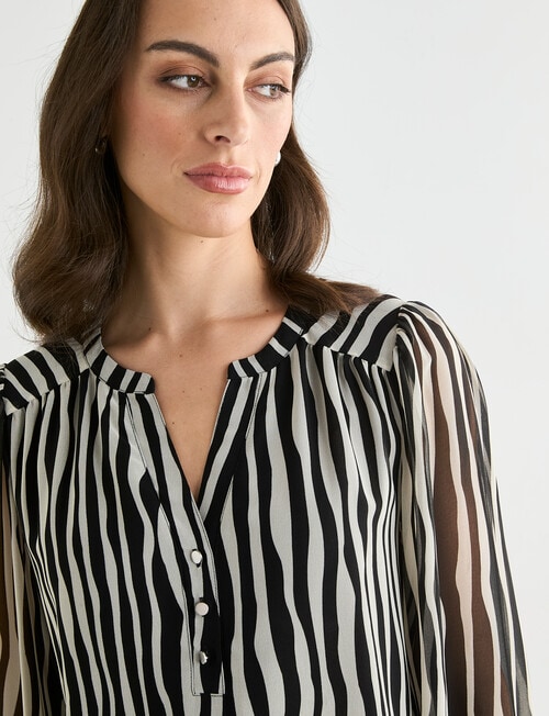 Oliver Black Stripe V-Neck Blouse, Black & Ivory product photo View 04 L