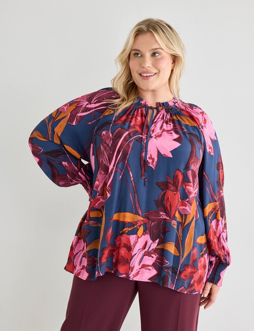 Studio Curve Floral Print Tie Neck Blouse, Pink product photo View 04 L