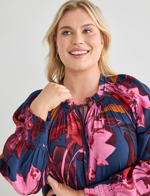 Studio Curve Floral Print Tie Neck Blouse, Pink product photo View 05 L